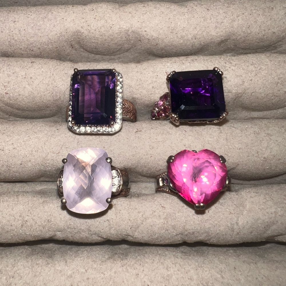 Vibrant Pink and Purple Gemstone Rings Set. Gems En Vogue silver palladium rings